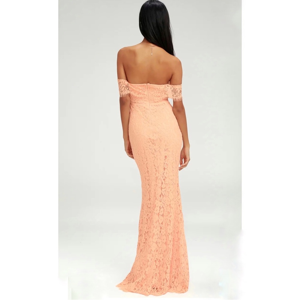 Lulu’s Blush Pink Lace Off Shoulder Long Dress - Size M - Picture 2 of 9